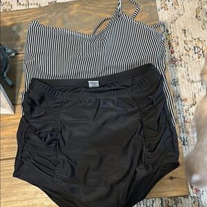 Black and White Striped Swimsuit